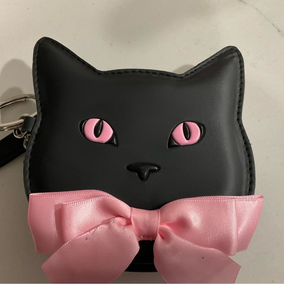 Bath & Body Works Accessories - Bath & Body Works 2025 Halloween Black Cat Pink Bow Coin Purse Keychain New